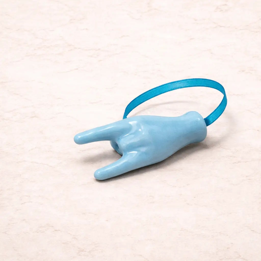 Mano a Corna Portafortuna in Ceramica di Vietri con Nastrino - Scaramanzia Azzurra