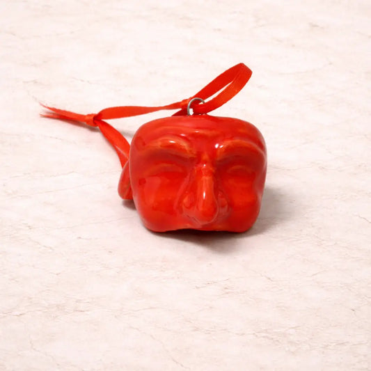 Maschera Pulcinella Stilizzata Rossa con Cordicella - Il Cuore di Napoli di Mamma Art