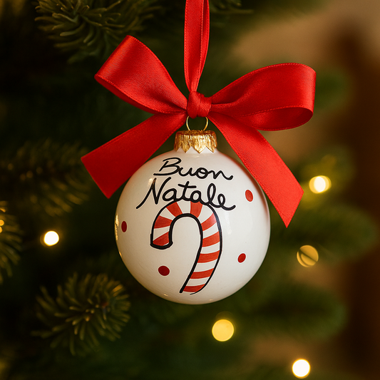 Palla di Natale “Buon Natale” – Bastoncino di Zucchero Pop in ceramica