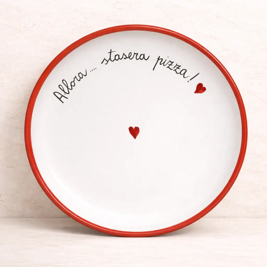 Piatto Pizza Rosso"Allora Stasera Pizza" – Il Richiamo della Fame!