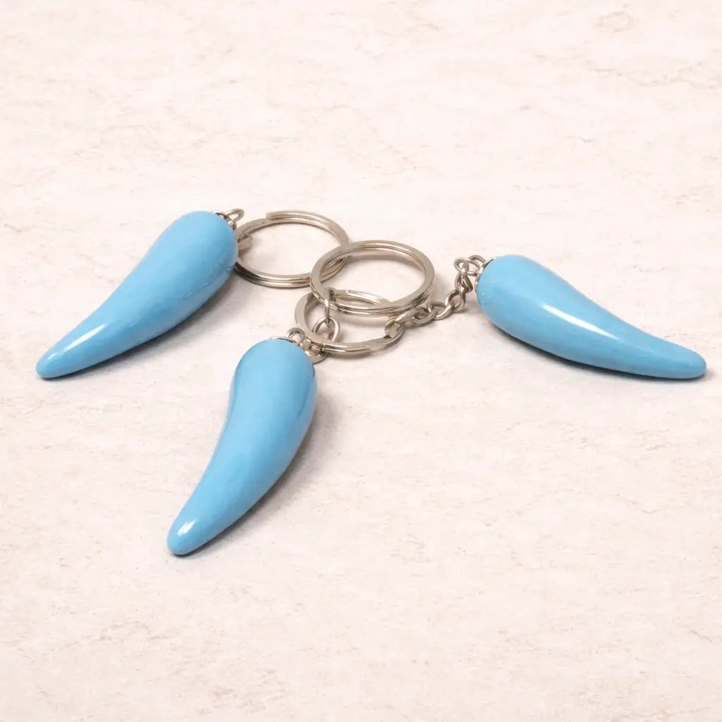 Portachiavi Corno Portafortuna Azzurro Napoli in Ceramica di Vietri - Un Amore di Sud