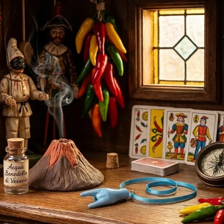 Mano a Corna Portafortuna in Ceramica di Vietri con Nastrino - Scaramanzia Azzurra