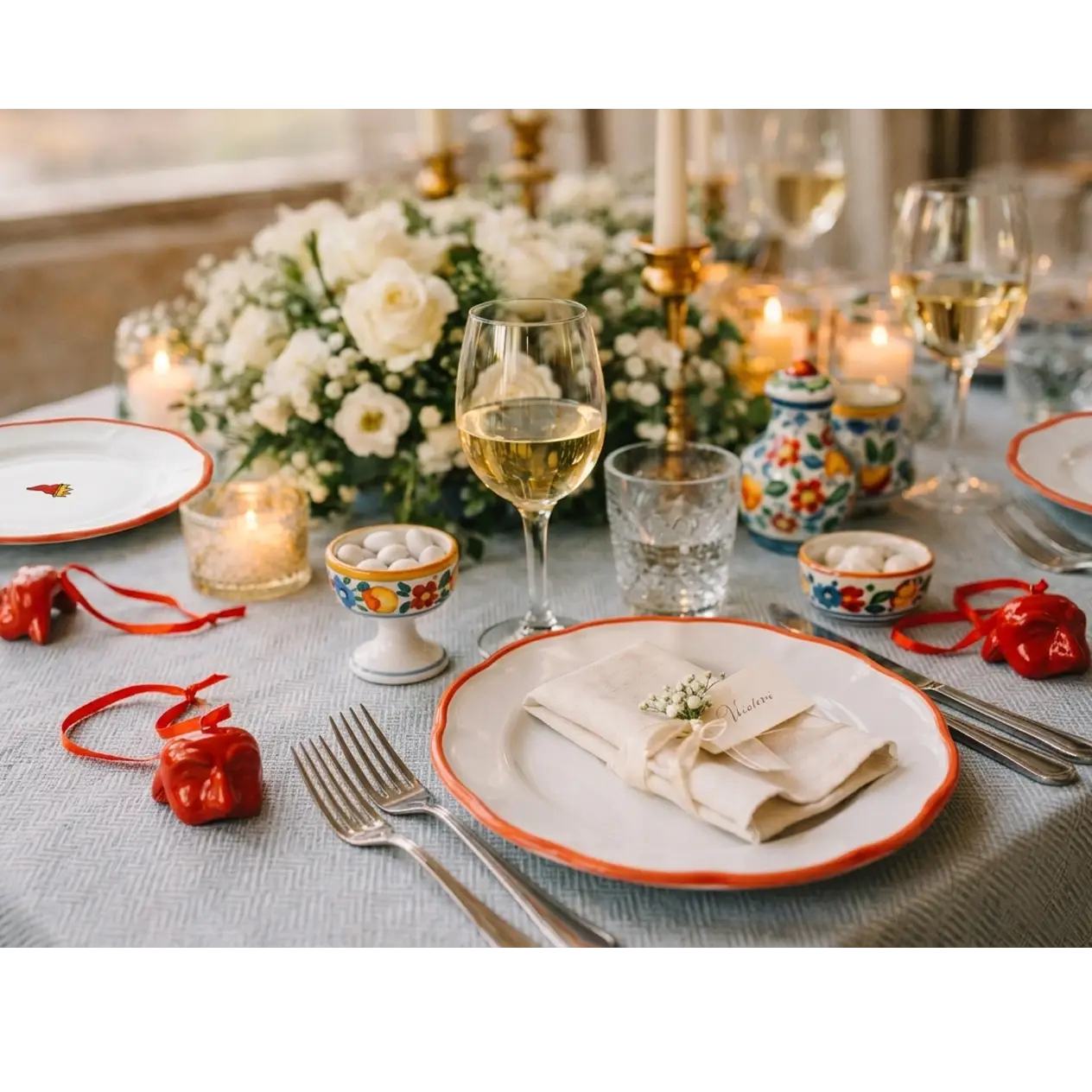 Maschera Pulcinella Stilizzata Rossa con Cordicella - Il Cuore di Napoli di Mamma Art