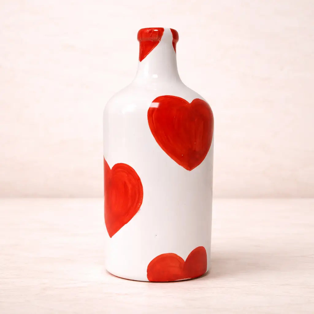 Oliera in Ceramica di Vietri con Cuori Rossi - L'Orcio che porta Amore in Tavola