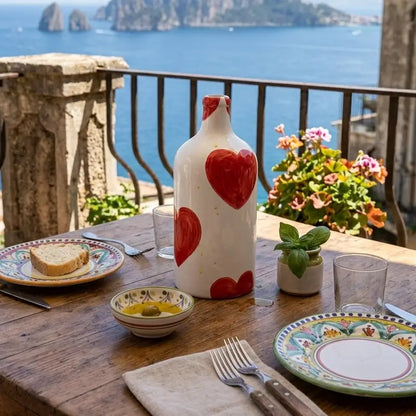 Oliera in Ceramica di Vietri con Cuori Rossi - L'Orcio che porta Amore in Tavola