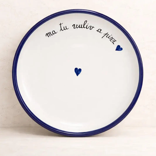 Piatto Pizza Blu "Ma Tu Vuliv A Pizz?" – La Domanda che Conta!