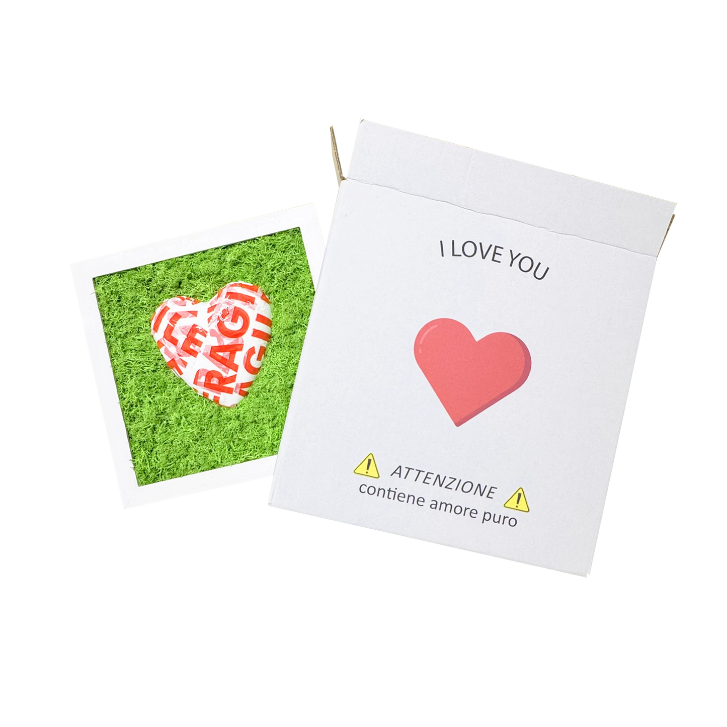 FRAGILE, MA NUN M SPEZZ' – Quadro con Cuore e Muschio Naturale - Mamma' Art