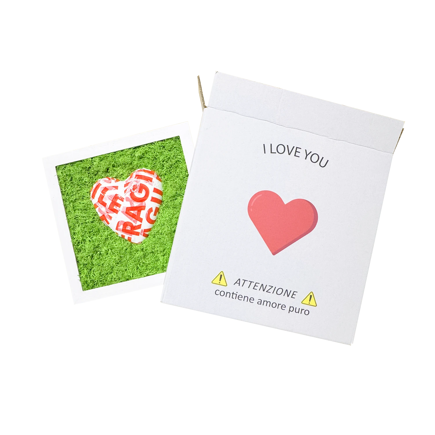 FRAGILE, MA NUN M SPEZZ' – Quadro con Cuore e Muschio Naturale - Mamma' Art