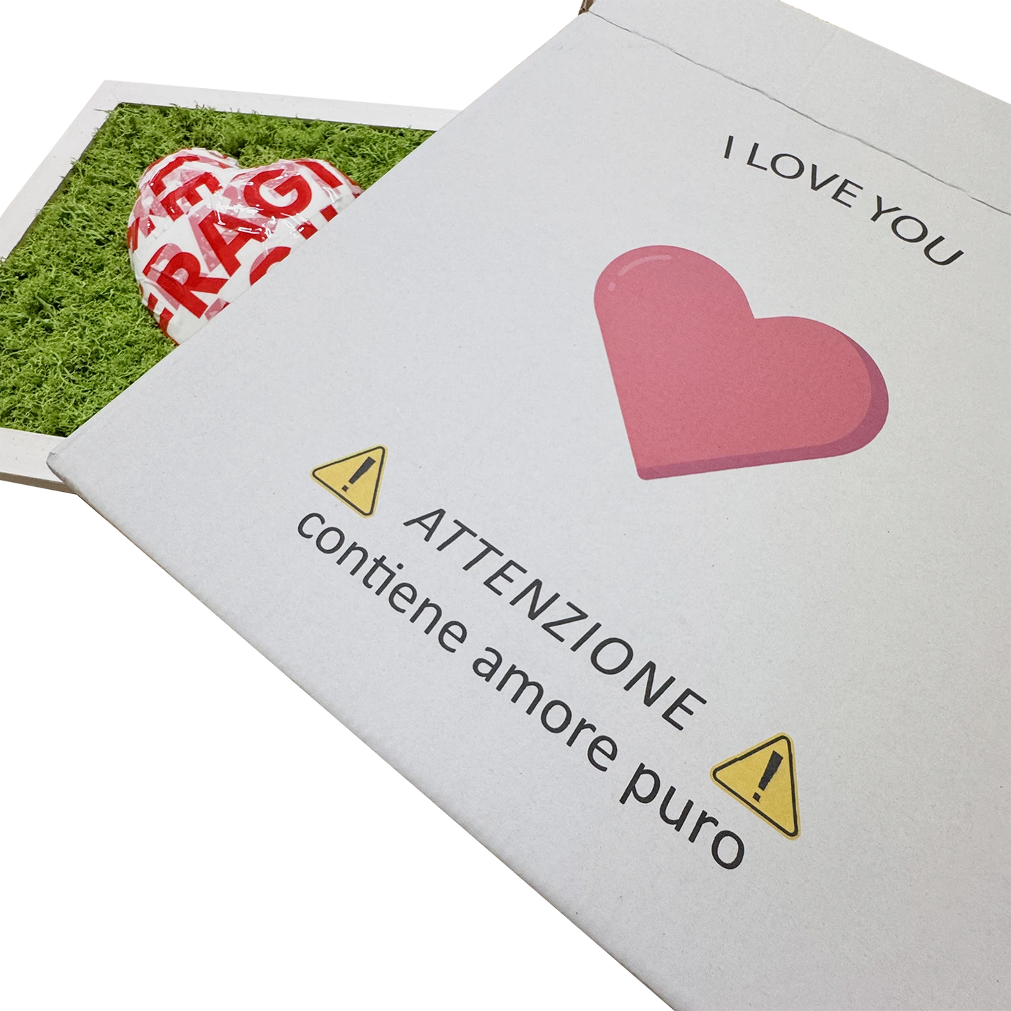 FRAGILE, MA NUN M SPEZZ' – Quadro con Cuore e Muschio Naturale - Mamma' Art