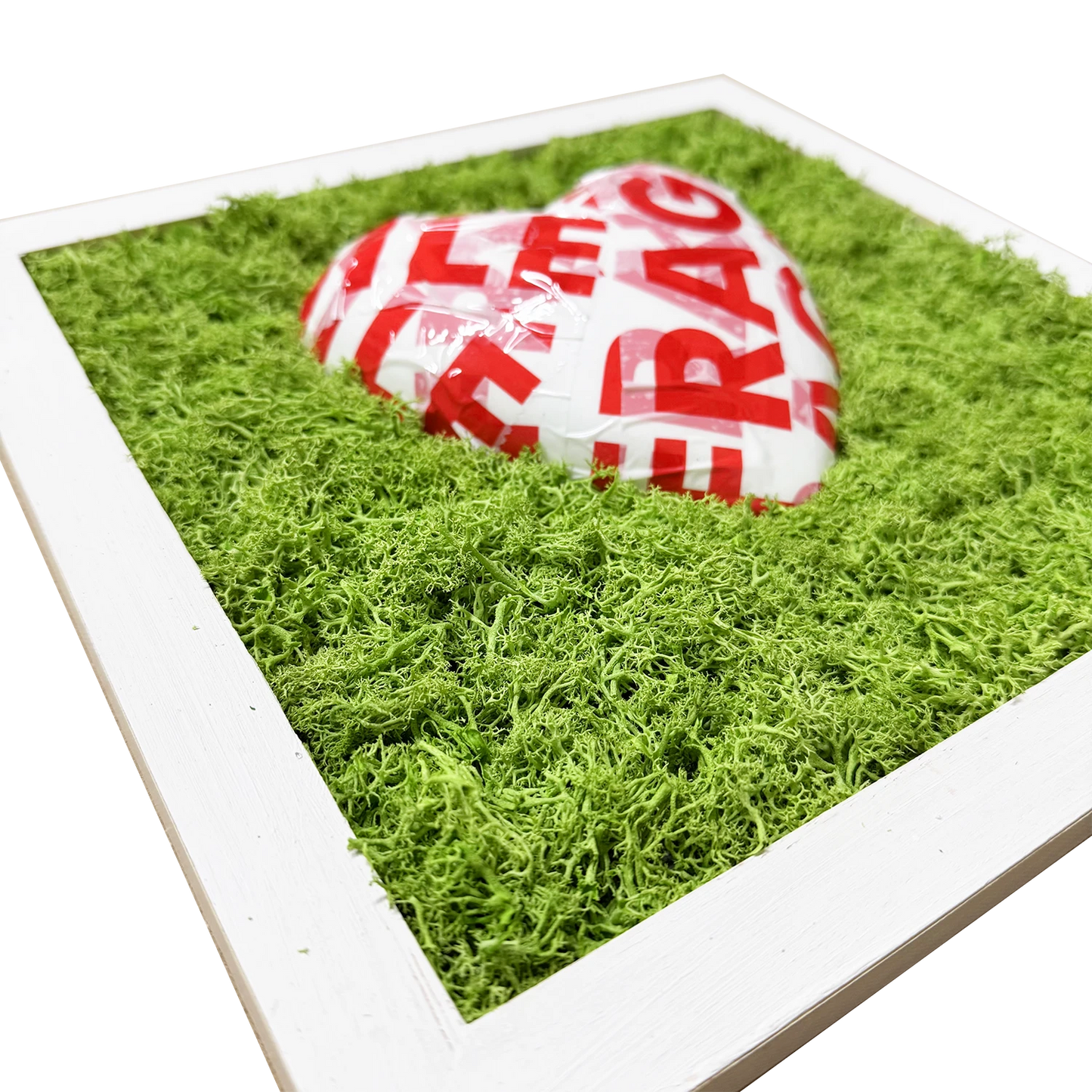 FRAGILE, MA NUN M SPEZZ' – Quadro con Cuore e Muschio Naturale - Mamma' Art