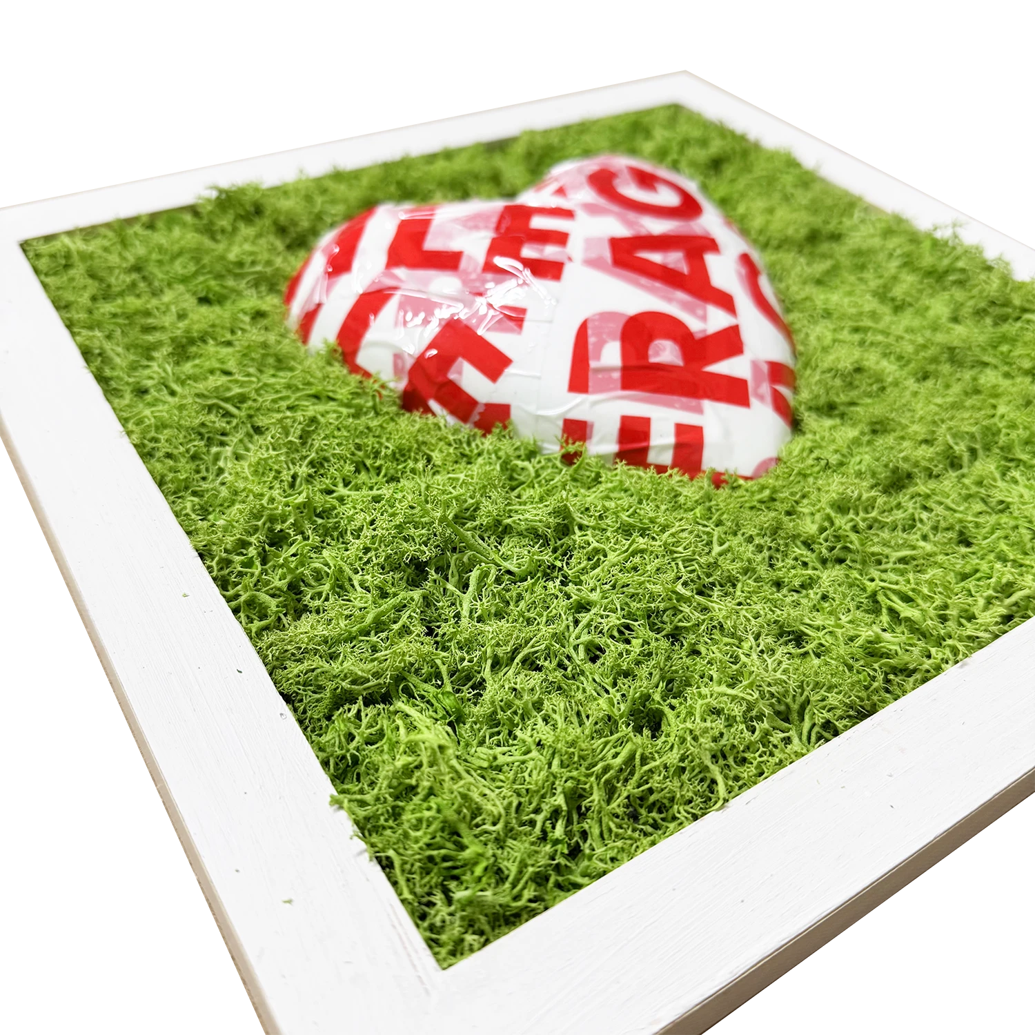 FRAGILE, MA NUN M SPEZZ' – Quadro con Cuore e Muschio Naturale - Mamma' Art