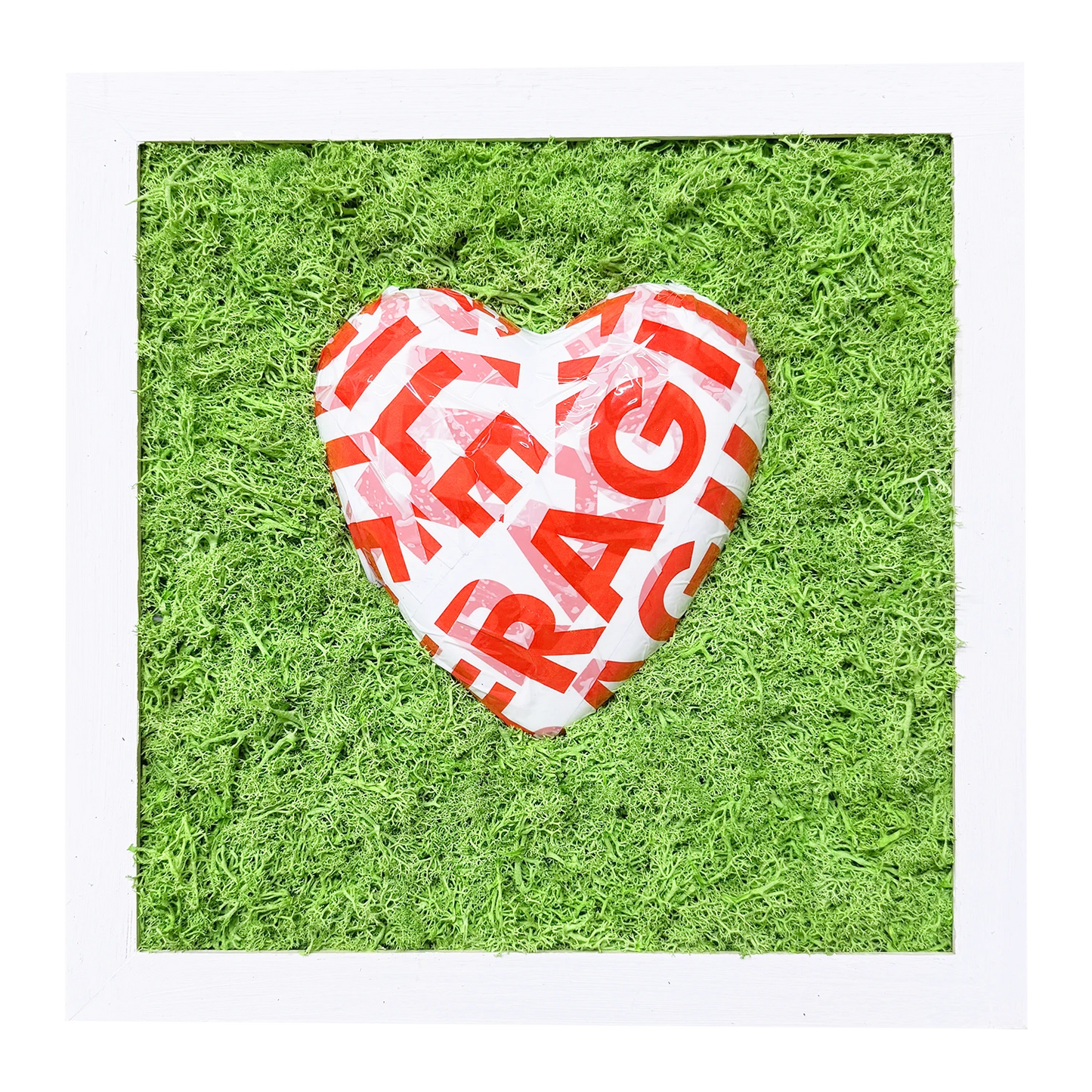 FRAGILE, MA NUN M SPEZZ' – Quadro con Cuore e Muschio Naturale - Mamma' Art