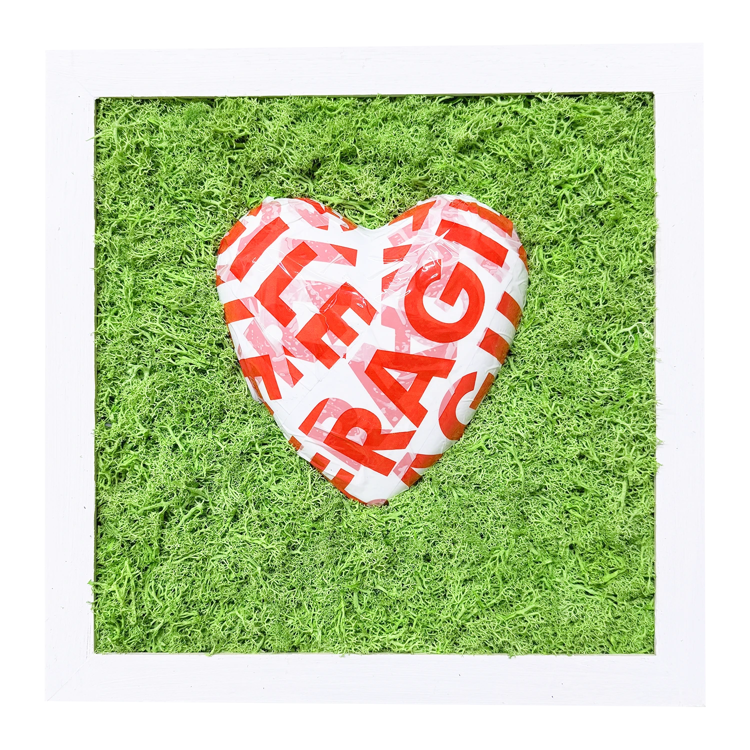 FRAGILE, MA NUN M SPEZZ' – Quadro con Cuore e Muschio Naturale - Mamma' Art