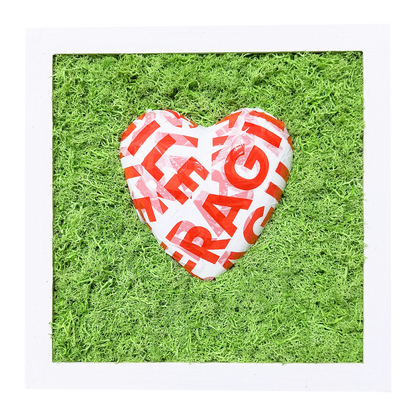 FRAGILE, MA NUN M SPEZZ' – Quadro con Cuore e Muschio Naturale - Mamma' Art