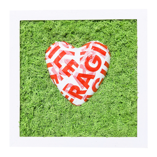 FRAGILE, MA NUN M SPEZZ' – Quadro con Cuore e Muschio Naturale - Mamma' Art