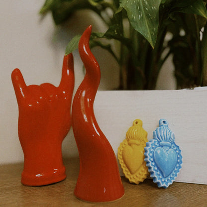 Tien e "Corna" Rosse Grandi in Ceramica - Mamma' Art