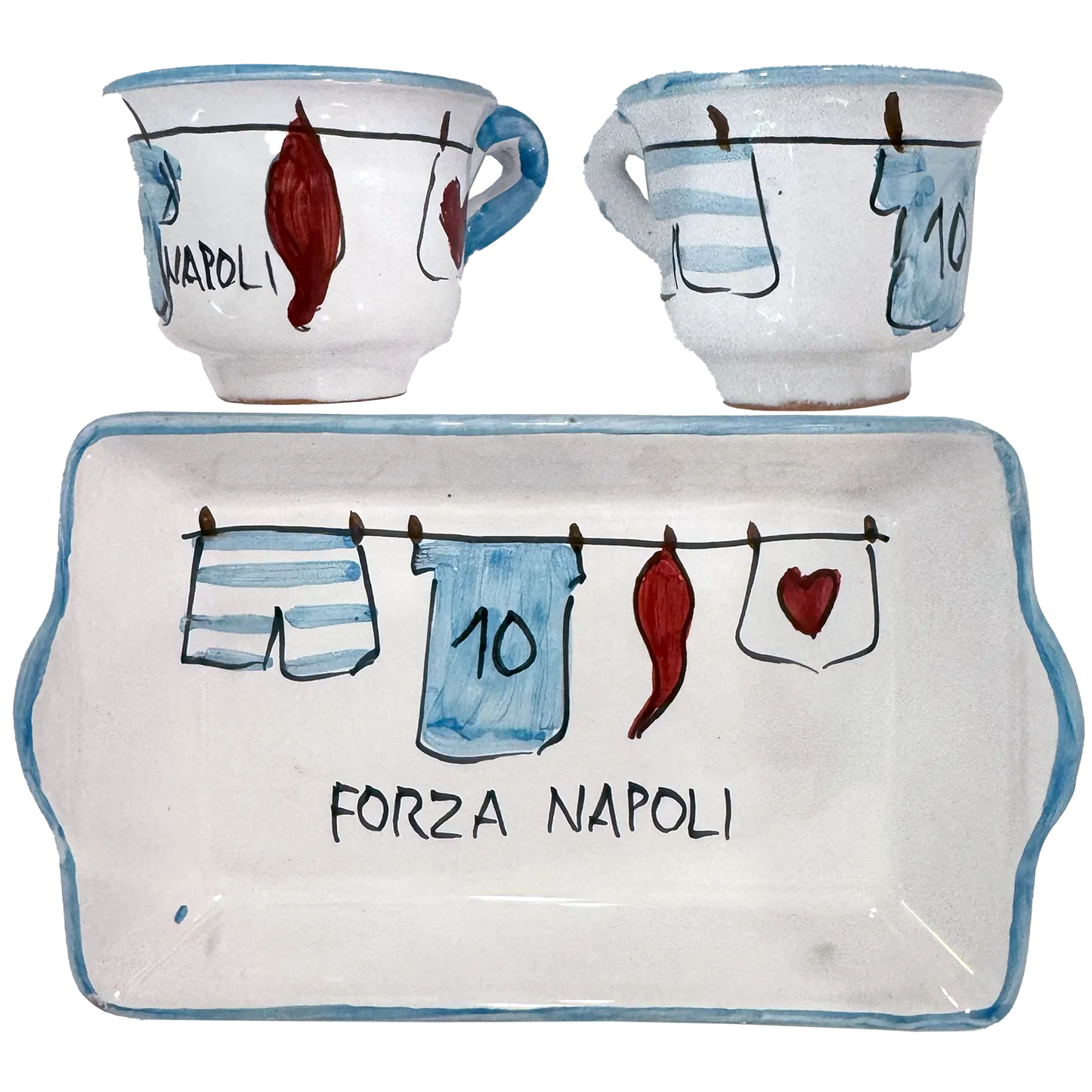 Set Caffè Forza Napoli – 2 Tazzine con Vassoio in Ceramica di Vietri Dipinta a Mano - Mamma' Art
