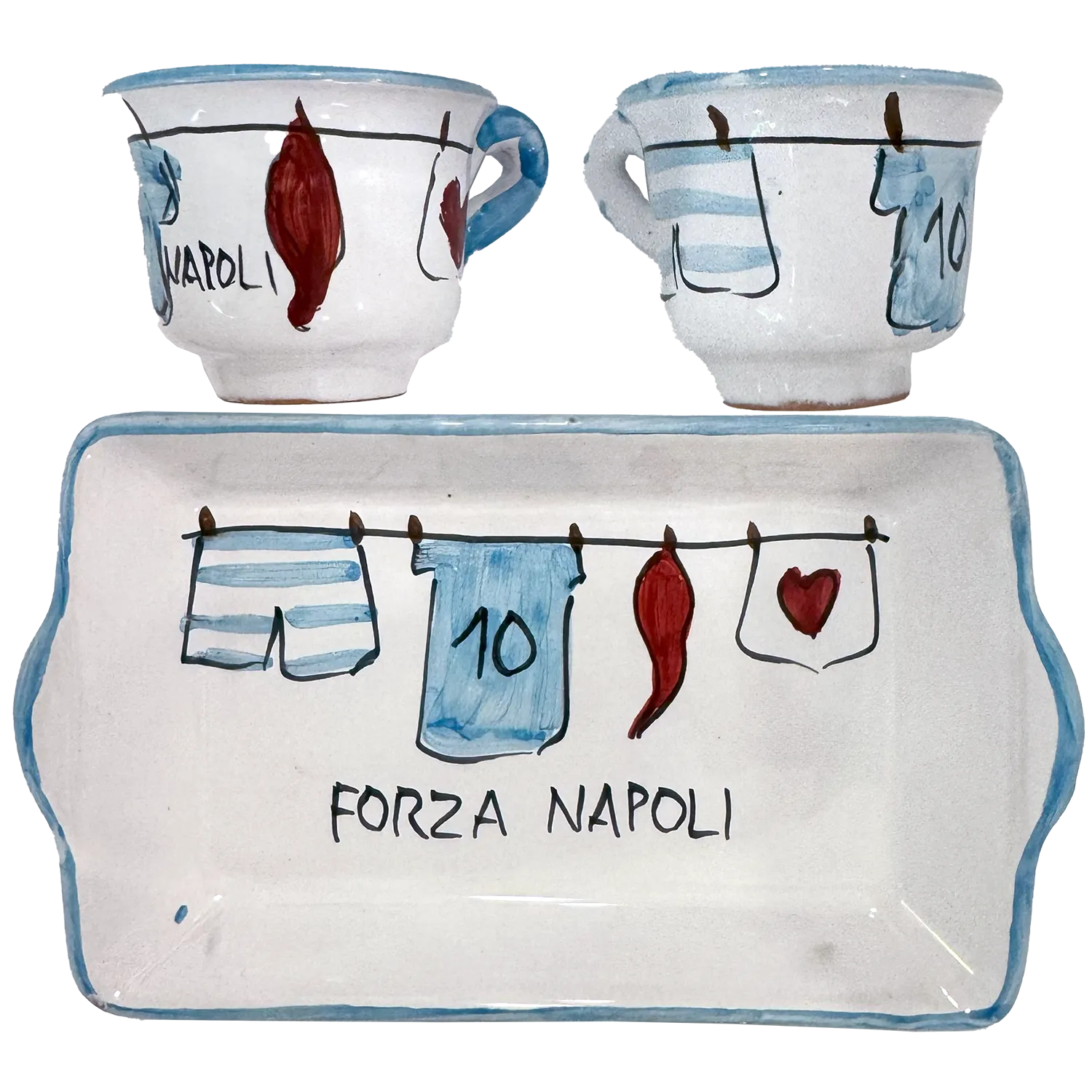 Set Caffè Forza Napoli – 2 Tazzine con Vassoio in Ceramica di Vietri Dipinta a Mano - Mamma' Art