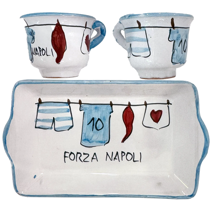 Set Caffè Forza Napoli – 2 Tazzine con Vassoio in Ceramica di Vietri Dipinta a Mano - Mamma' Art