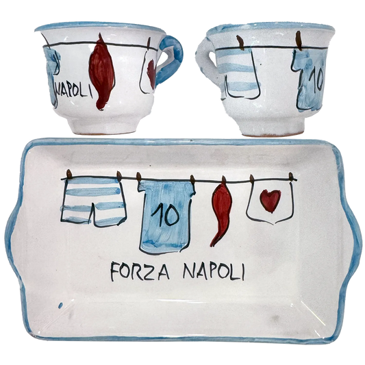 Set Caffè Forza Napoli – 2 Tazzine con Vassoio in Ceramica di Vietri Dipinta a Mano - Mamma' Art