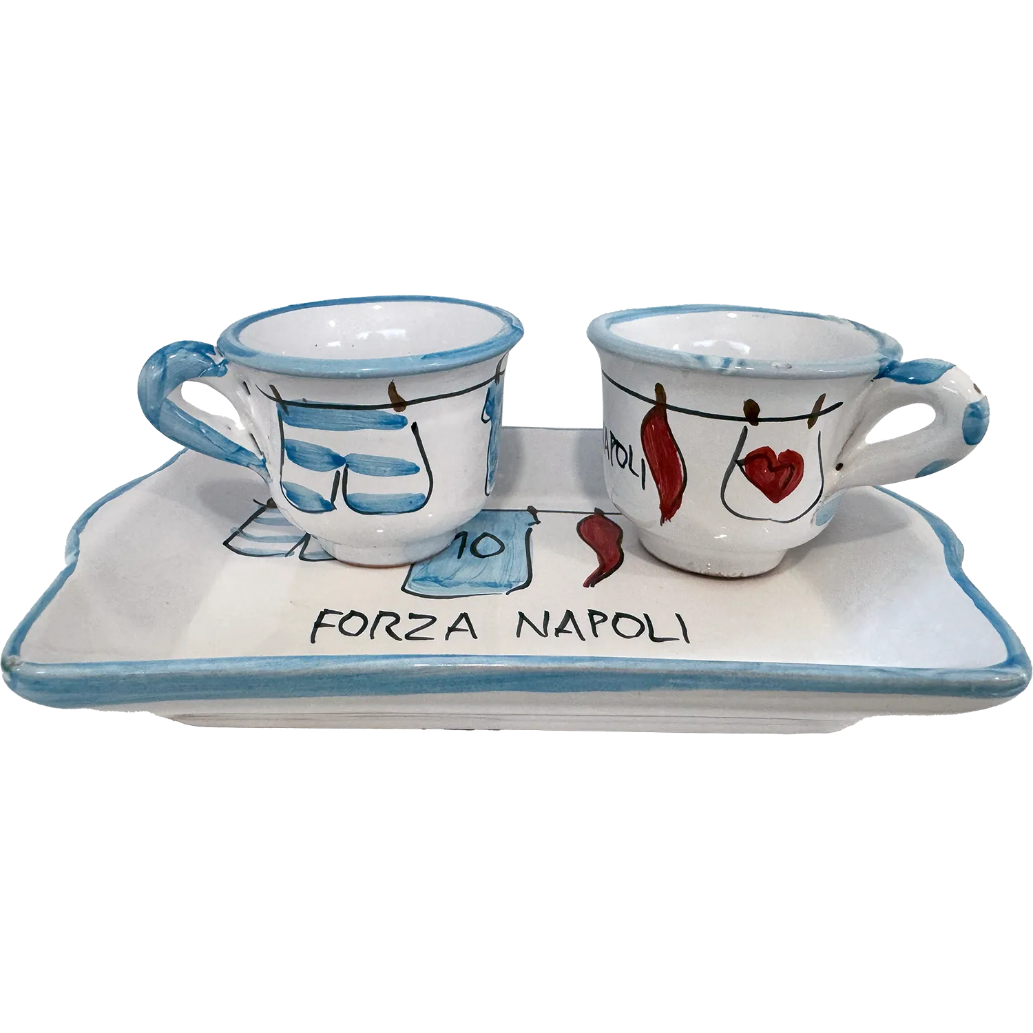 Set Caffè Forza Napoli – 2 Tazzine con Vassoio in Ceramica di Vietri Dipinta a Mano - Mamma' Art