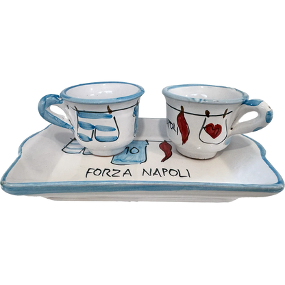Set Caffè Forza Napoli – 2 Tazzine con Vassoio in Ceramica di Vietri Dipinta a Mano - Mamma' Art