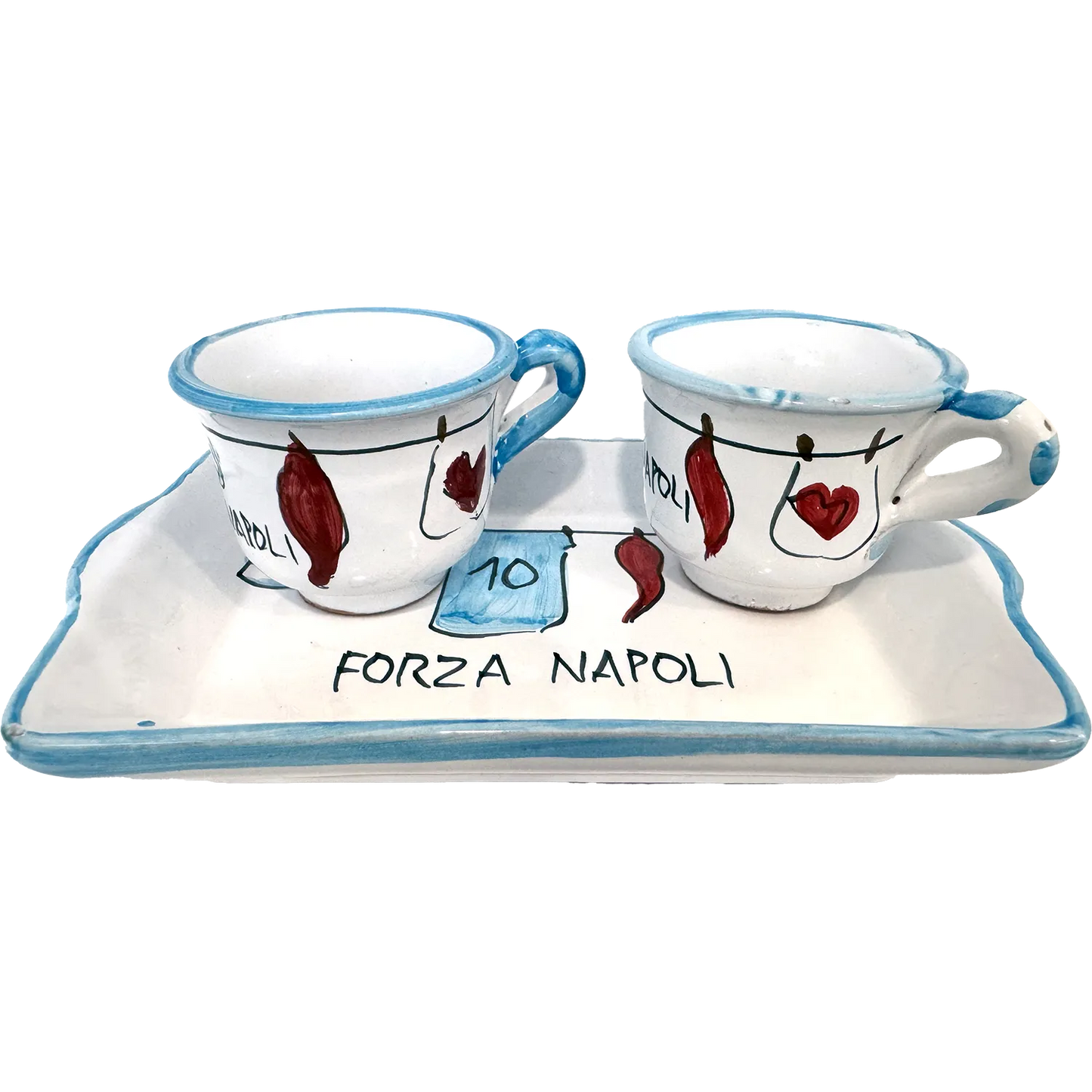Set Caffè Forza Napoli – 2 Tazzine con Vassoio in Ceramica di Vietri Dipinta a Mano - Mamma' Art