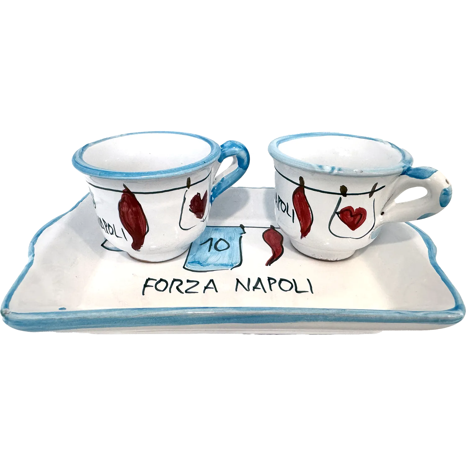 Set Caffè Forza Napoli – 2 Tazzine con Vassoio in Ceramica di Vietri Dipinta a Mano - Mamma' Art