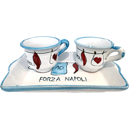 Set Caffè Forza Napoli – 2 Tazzine con Vassoio in Ceramica di Vietri Dipinta a Mano - Mamma' Art