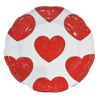 Piatto Piano Bianco con Cuori Rossi - L'ammor a Tavola