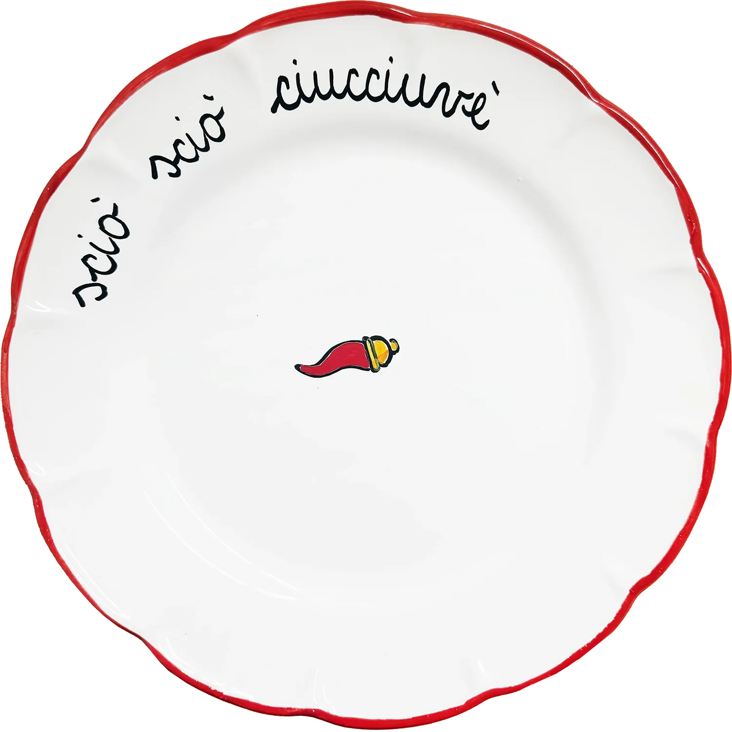 Piatto Piano “Sciò Sciò Ciucciuvè” con Corno Scaramantico in Ceramica Pop di Vietri - Mamma' Art