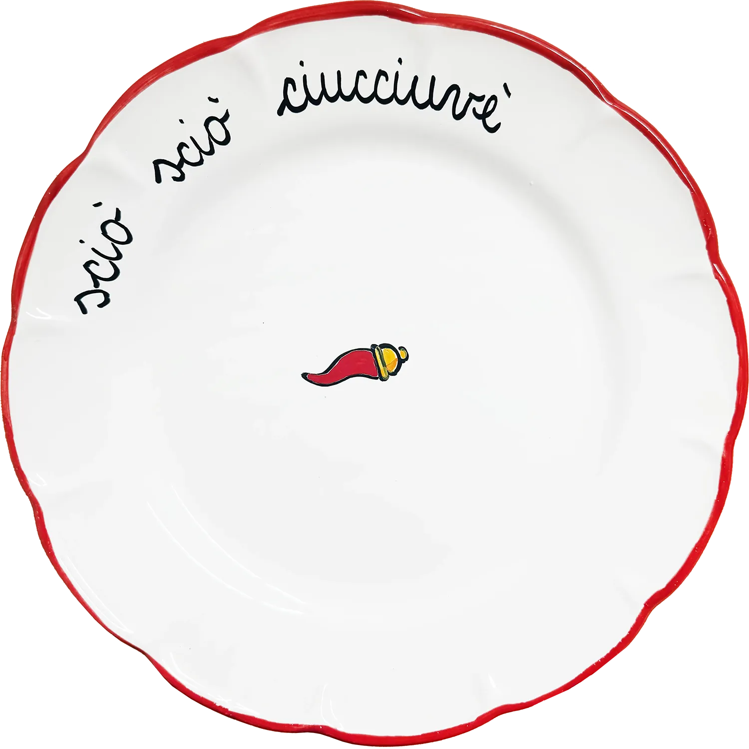 Piatto Piano “Sciò Sciò Ciucciuvè” con Corno Scaramantico in Ceramica Pop di Vietri - Mamma' Art