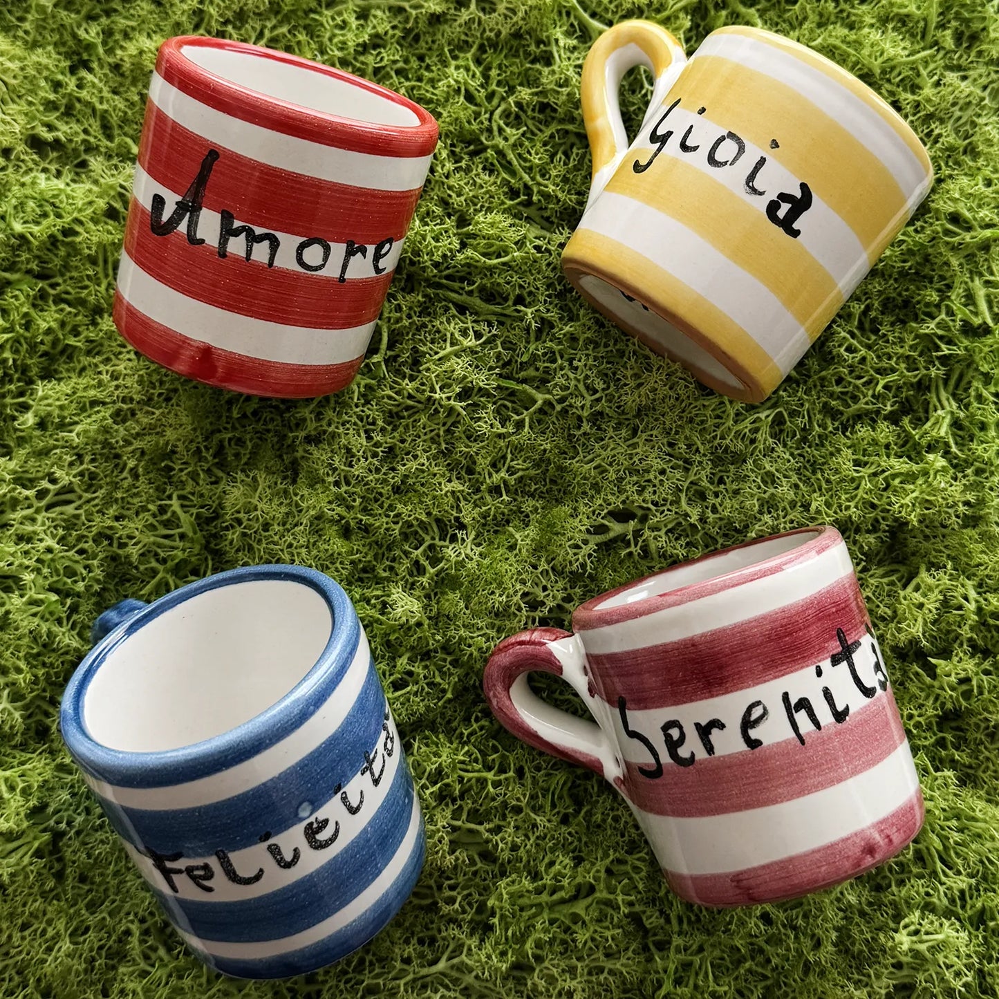 Set 4 Tazzine Caffè – Amore, Gioia, Felicità e Serenità in Ceramica vietrese - Mamma' Art