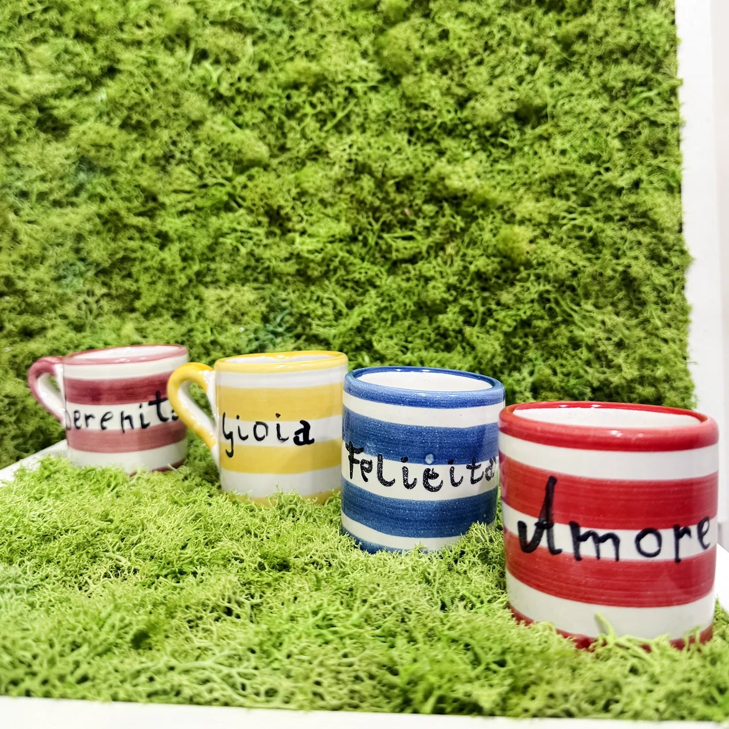 Set 4 Tazzine Caffè – Amore, Gioia, Felicità e Serenità in Ceramica vietrese - Mamma' Art