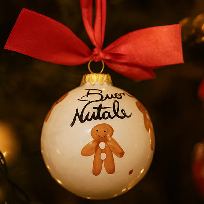 Palla di Natale “Buon Natale” – Omini di Pan di Zenzero Pop Art in Ceramica